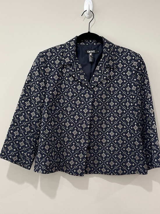 Dkny Jackets & Blazers - DKNY Vintage Navy White Silk Cotton Geometric Cropped Blazer 8